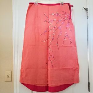 Amaro floral embroidery linen cotton skirt M